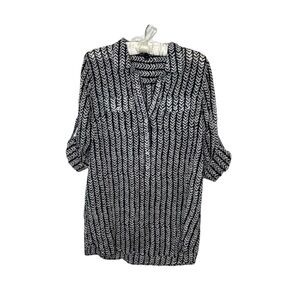 J. Crew Navy Blue and White Chevron Button Down Shirt.
